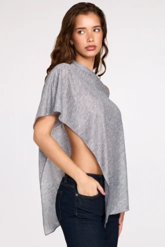 Poncho din jersey transparent Ghalia, de culoare gri
