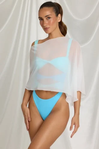 Poncho transparent Zarayah în alb