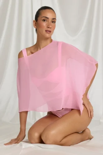 Poncho transparent Zarayah în roz bomboană