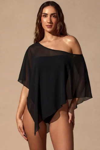 Poncho transparent Zarayah, negru