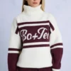 Pulover oversized cu guler înalt din tricot, în culoarea burgund Pulover oversized cu guler înalt din tricot, în culoarea burgund