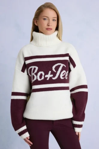 Pulover oversized cu guler înalt din tricot, în culoarea burgund