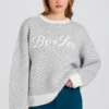 Pulover oversized cu logo din tricot, culoare Ice Pulover oversized cu logo din tricot, culoare Ice