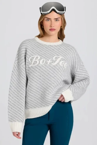 Pulover oversized cu logo din tricot, culoare Ice