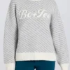 Pulover oversized cu logo din tricot, culoare Ice Pulover oversized cu logo din tricot, culoare Ice