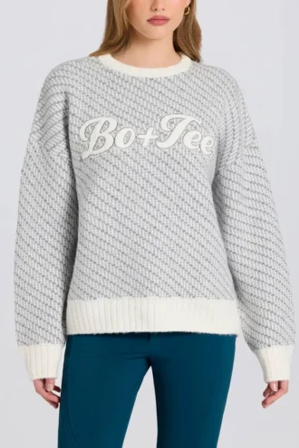Pulover oversized cu logo din tricot, culoare Ice