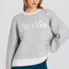 Pulover oversized cu logo din tricot, culoare Ice Pulover oversized cu logo din tricot, culoare Ice