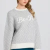 Pulover oversized cu logo din tricot, culoare Ice Pulover oversized cu logo din tricot, culoare Ice