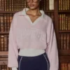 Pulover oversized din jersey de bumbac cu guler în V, în nuanța Powder Pink Pulover oversized din jersey de bumbac cu guler în V, în nuanța Powder Pink