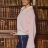 Pulover oversized din jersey de bumbac cu guler în V, în nuanța Powder Pink Pulover oversized din jersey de bumbac cu guler în V, în nuanța Powder Pink