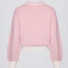 Pulover oversized din jersey de bumbac cu guler în V, în nuanța Powder Pink Pulover oversized din jersey de bumbac cu guler în V, în nuanța Powder Pink