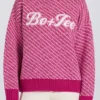 Pulover oversized din tricot cu logo, în roz magenta