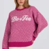 Pulover oversized din tricot cu logo, în roz magenta