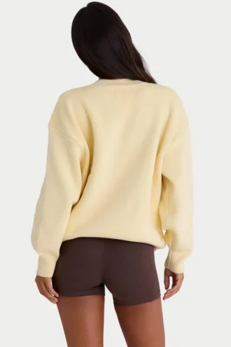 Pulover oversized din tricot cu nervuri, culoare lămâie