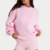 Pulover oversized din tricot cu nervuri, roz pal Pulover oversized din tricot cu nervuri, roz pal