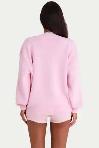 Pulover oversized din tricot cu nervuri, roz pal