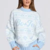 Pulover oversized din tricot jacquard în albastru pudră Pulover oversized din tricot jacquard în albastru pudră