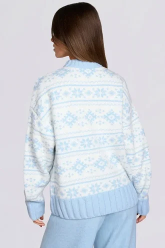 Pulover oversized din tricot jacquard în albastru pudră