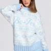 Pulover oversized din tricot jacquard în albastru pudră Pulover oversized din tricot jacquard în albastru pudră