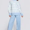Pulover oversized din tricot jacquard în albastru pudră Pulover oversized din tricot jacquard în albastru pudră