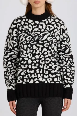 Pulover oversized din tricot jacquard, negru