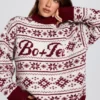 Pulover oversized din tricot jacquard, roșu crimson Pulover oversized din tricot jacquard, roșu crimson