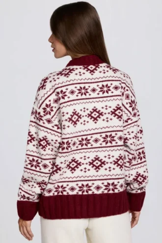 Pulover oversized din tricot jacquard, roșu crimson