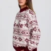 Pulover oversized din tricot jacquard, roșu crimson Pulover oversized din tricot jacquard, roșu crimson