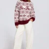 Pulover oversized din tricot jacquard, roșu crimson Pulover oversized din tricot jacquard, roșu crimson