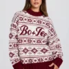 Pulover oversized din tricot jacquard, roșu crimson Pulover oversized din tricot jacquard, roșu crimson