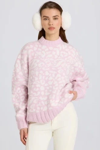Pulover oversized din tricot jacquard, roz