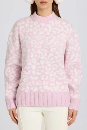 Pulover oversized din tricot jacquard, roz