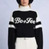Pulover scurt cu logo din tricot, negru Pulover scurt cu logo din tricot, negru