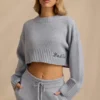 Pulover scurt din tricot cu nervuri, albastru deschis Pulover scurt din tricot cu nervuri, albastru deschis