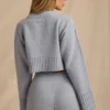 Pulover scurt din tricot cu nervuri, albastru deschis Pulover scurt din tricot cu nervuri, albastru deschis