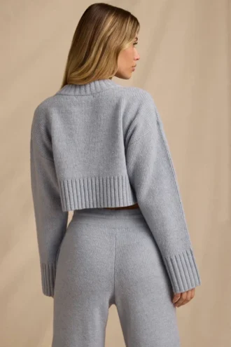 Pulover scurt din tricot cu nervuri, albastru deschis