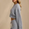 Pulover scurt din tricot cu nervuri, albastru deschis Pulover scurt din tricot cu nervuri, albastru deschis