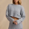 Pulover scurt din tricot cu nervuri, albastru deschis Pulover scurt din tricot cu nervuri, albastru deschis