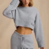 Pulover scurt din tricot cu nervuri, albastru deschis Pulover scurt din tricot cu nervuri, albastru deschis
