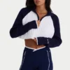 Pulover scurt din tricot cu nervuri și fermoar pe un sfert, în albastru marin clasic