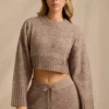 Pulover scurt din tricot cu nervuri, maro melanj