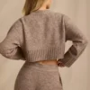 Pulover scurt din tricot cu nervuri, maro melanj