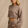 Pulover scurt din tricot cu nervuri, maro melanj