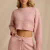 Pulover scurt din tricot cu nervuri, roz pudrat Pulover scurt din tricot cu nervuri, roz pudrat