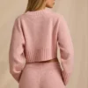 Pulover scurt din tricot cu nervuri, roz pudrat Pulover scurt din tricot cu nervuri, roz pudrat