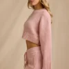 Pulover scurt din tricot cu nervuri, roz pudrat Pulover scurt din tricot cu nervuri, roz pudrat