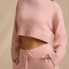 Pulover scurt din tricot cu nervuri, roz pudrat Pulover scurt din tricot cu nervuri, roz pudrat