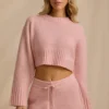 Pulover scurt din tricot cu nervuri, roz pudrat Pulover scurt din tricot cu nervuri, roz pudrat