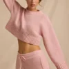Pulover scurt din tricot cu nervuri, roz pudrat Pulover scurt din tricot cu nervuri, roz pudrat