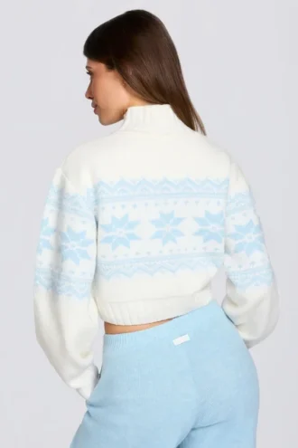Pulover scurt din tricot jacquard, culoare Ivory